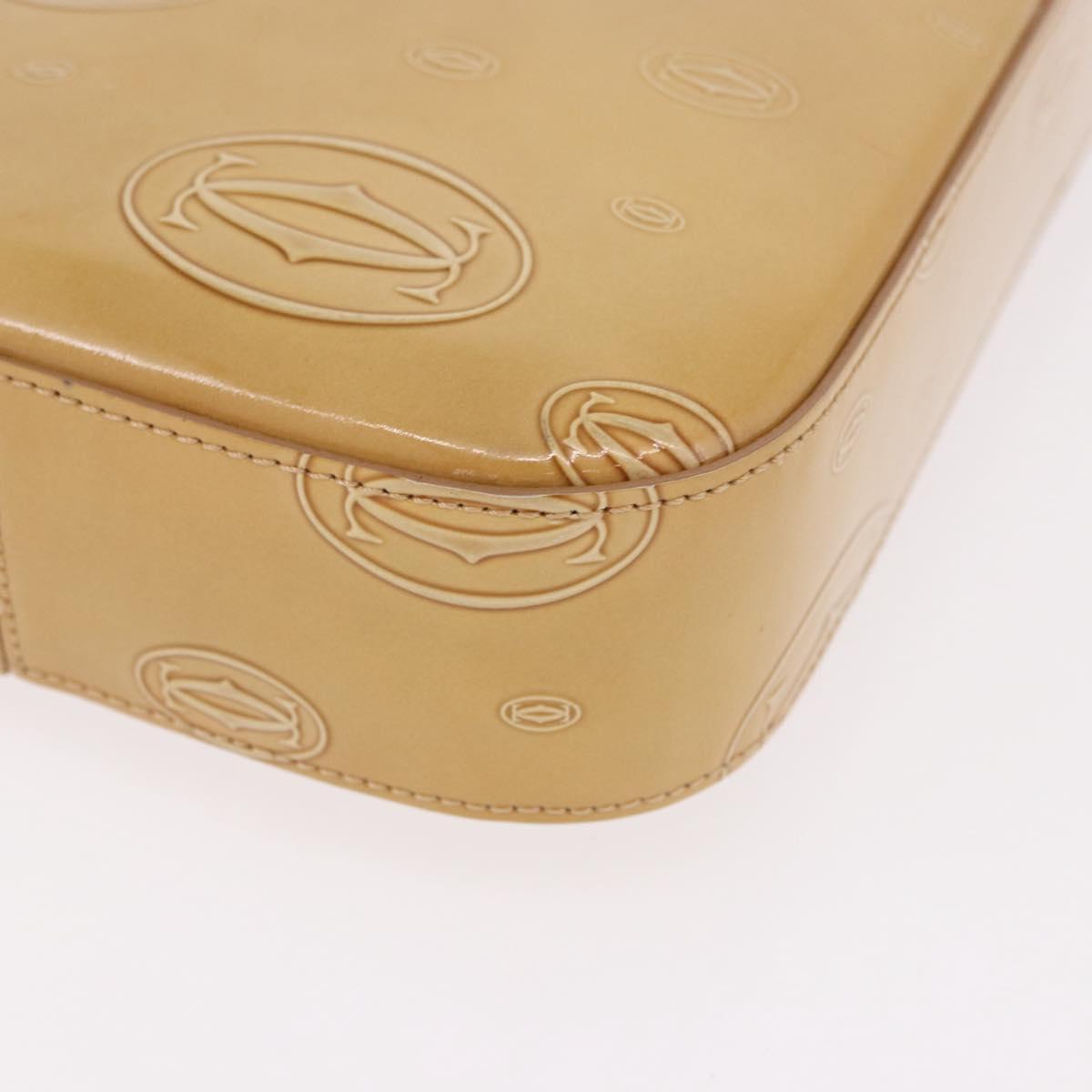 CARTIER Hand Bag Patent leather Beige Silver Auth gh2196A