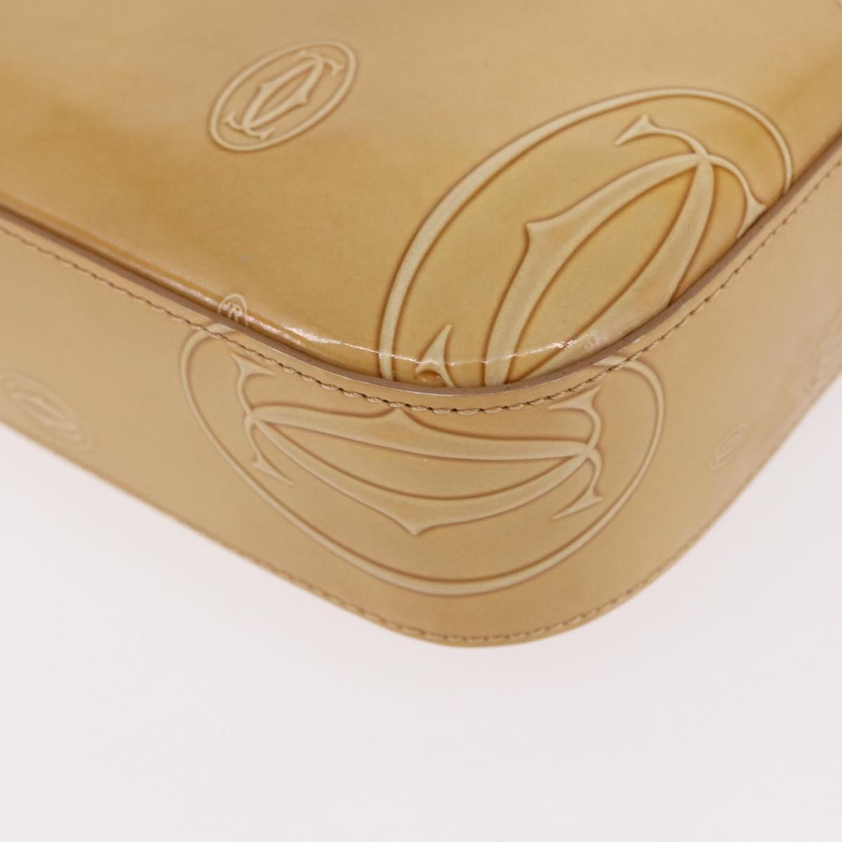 CARTIER Hand Bag Patent leather Beige Silver Auth gh2196A