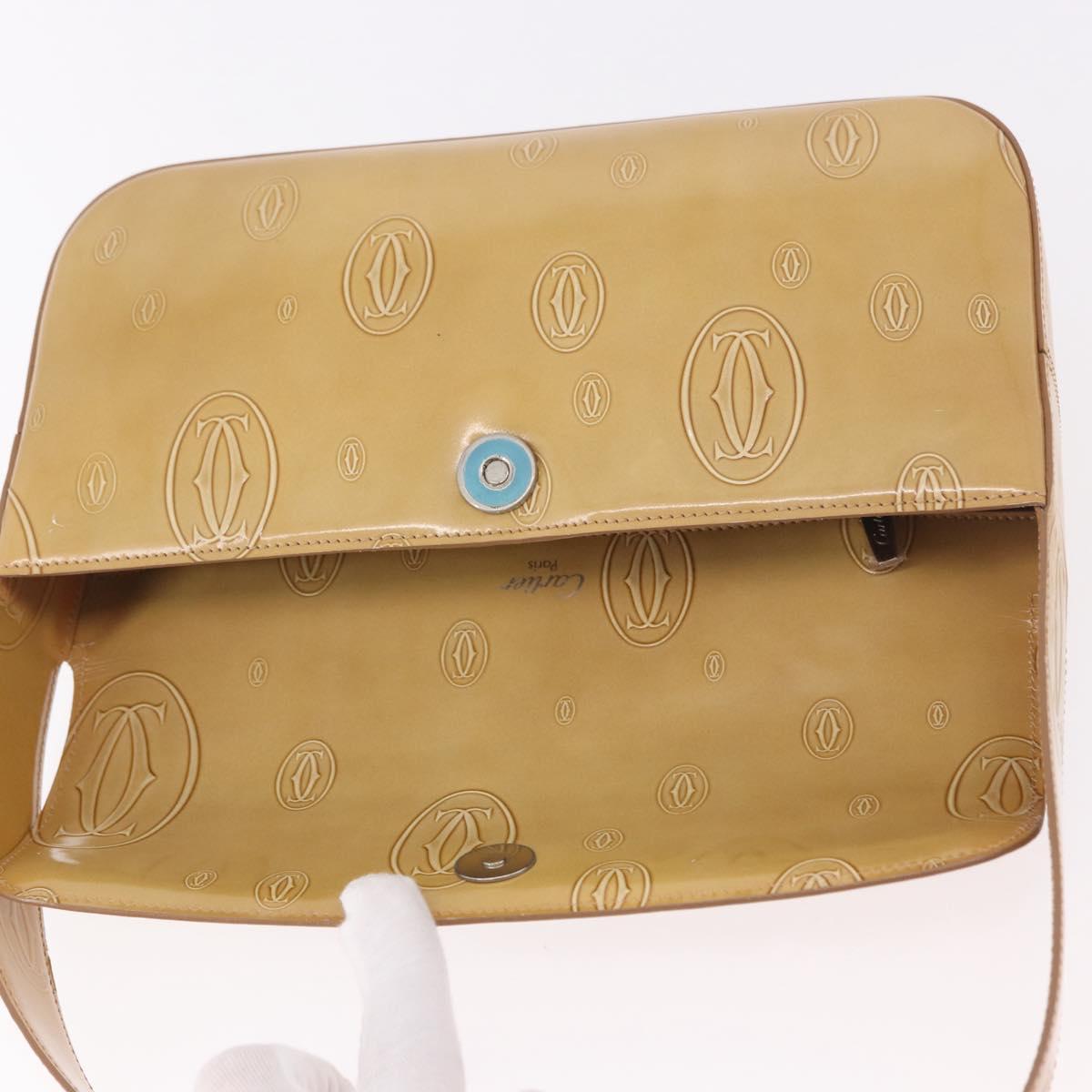 CARTIER Hand Bag Patent leather Beige Silver Auth gh2196A