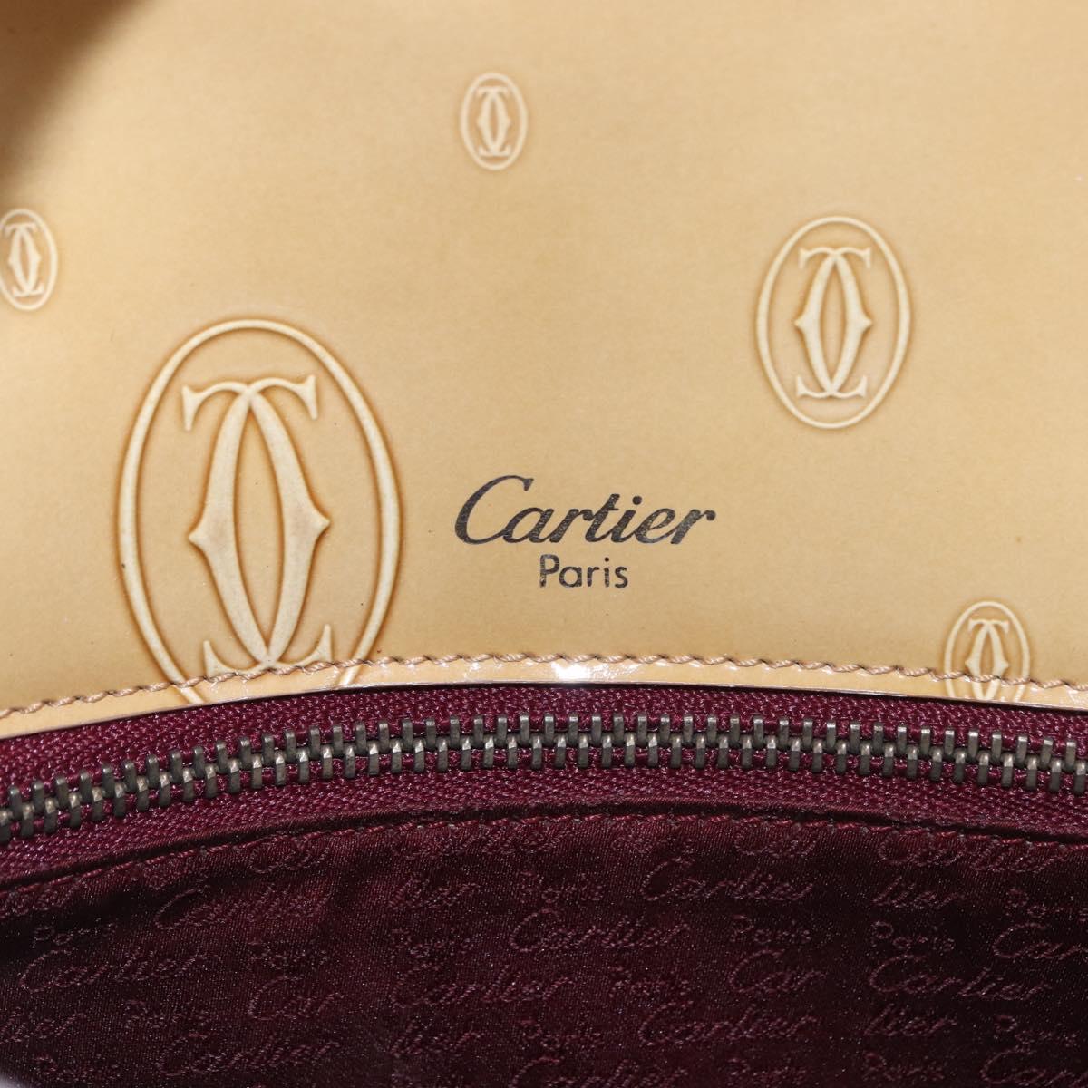 CARTIER Hand Bag Patent leather Beige Silver Auth gh2196A