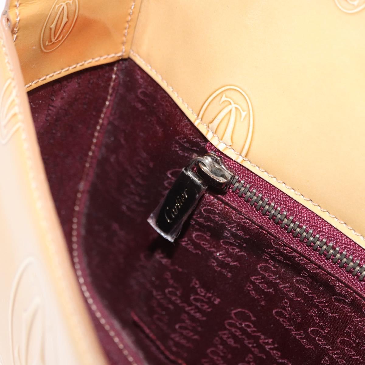CARTIER Hand Bag Patent leather Beige Silver Auth gh2196A