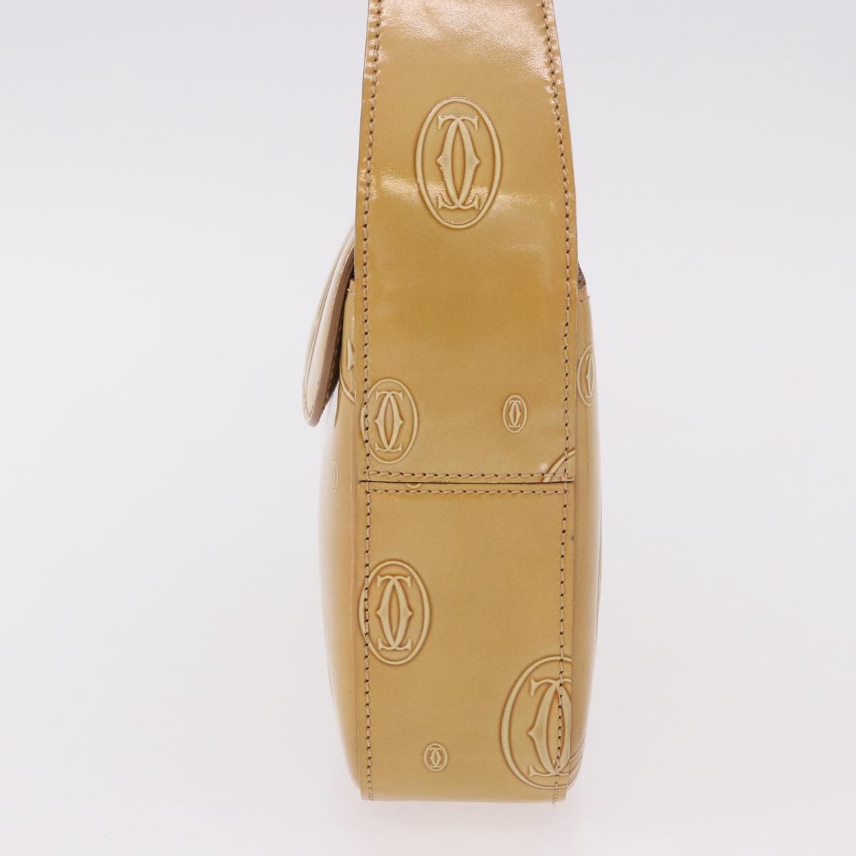CARTIER Hand Bag Patent leather Beige Silver Auth gh2196A