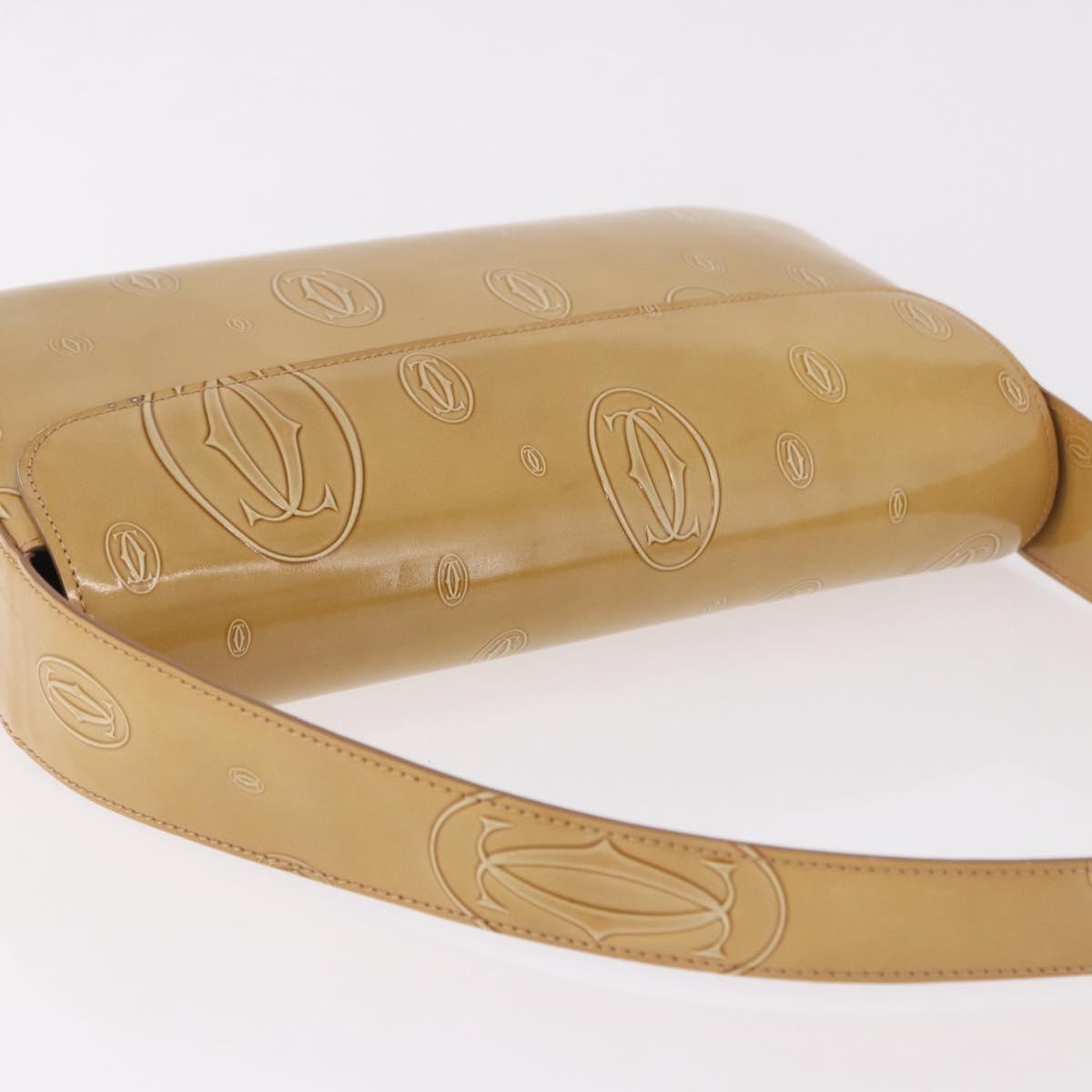 CARTIER Hand Bag Patent leather Beige Silver Auth gh2196A