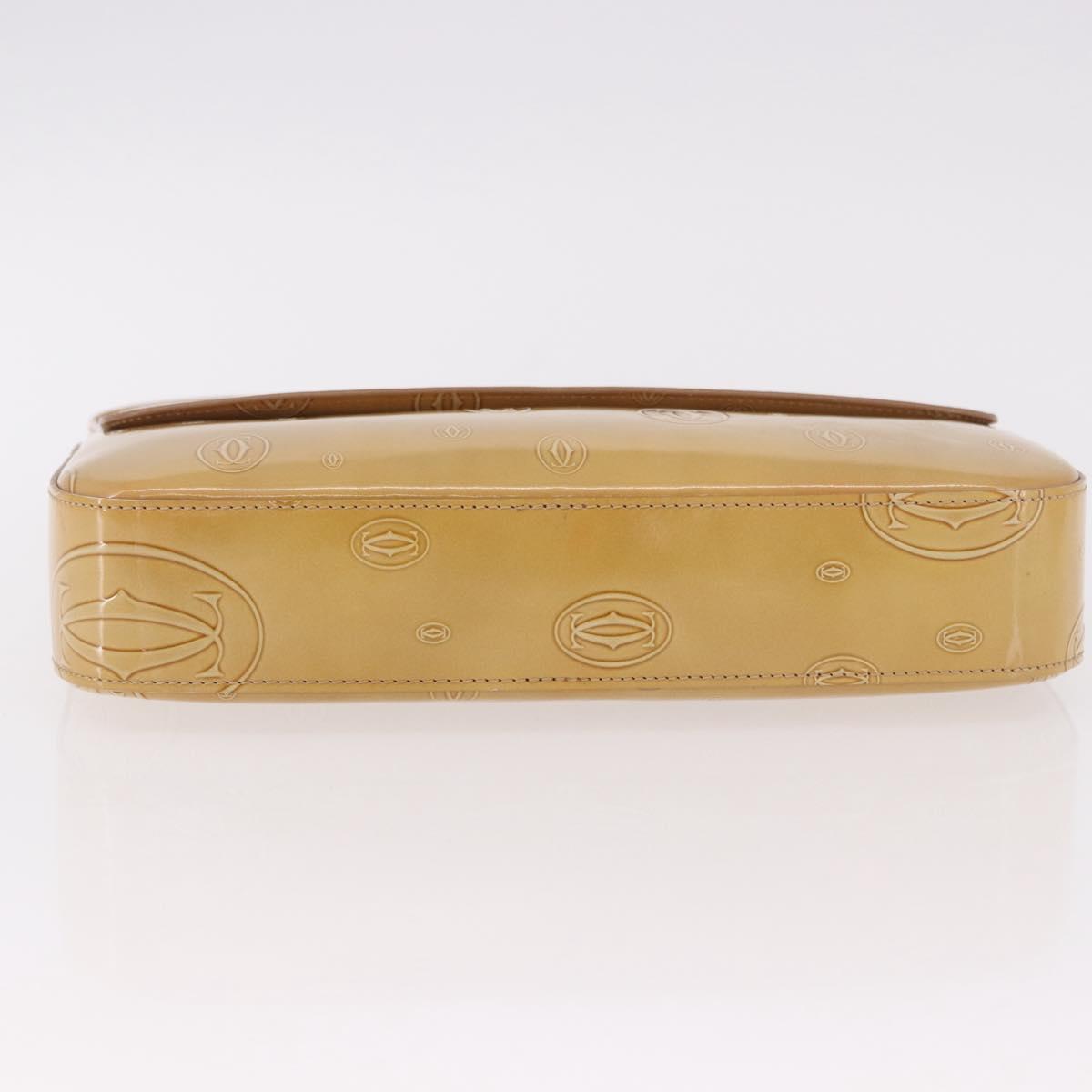 CARTIER Hand Bag Patent leather Beige Silver Auth gh2196A