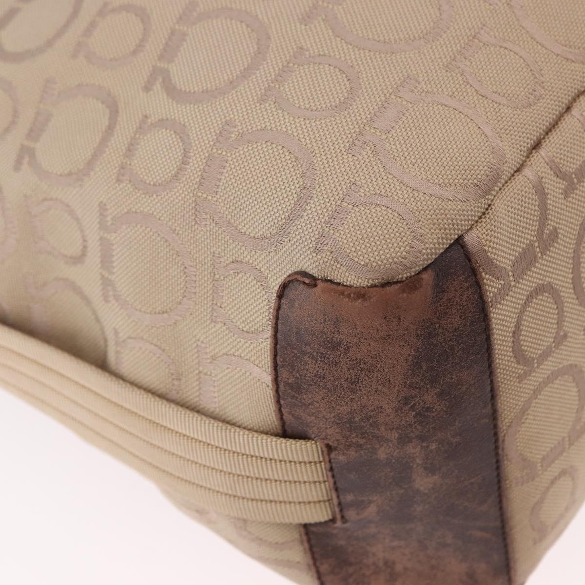 Salvatore Ferragamo Gancini Shoulder Bag Canvas Beige Gold Auth gh2197