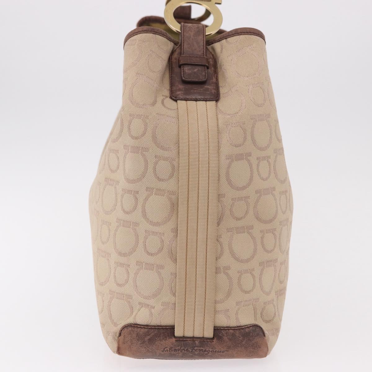Salvatore Ferragamo Gancini Shoulder Bag Canvas Beige Gold Auth gh2197