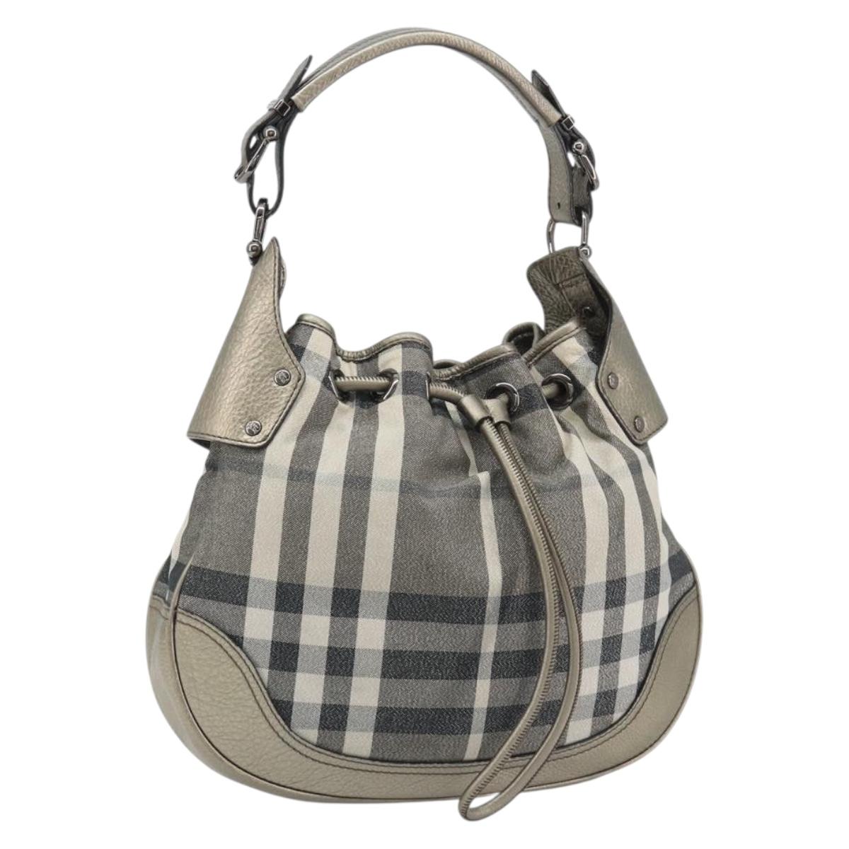 BURBERRY Nova Check Shoulder Bag Canvas Gray Silver Auth gh2198A