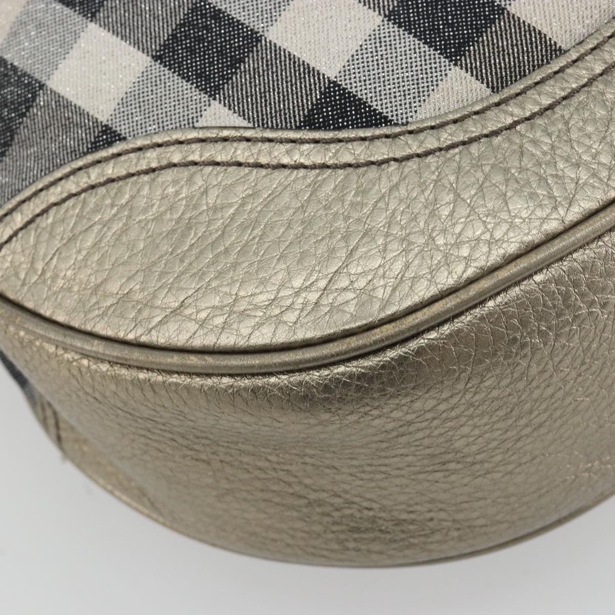 BURBERRY Nova Check Shoulder Bag Canvas Gray Silver Auth gh2198A