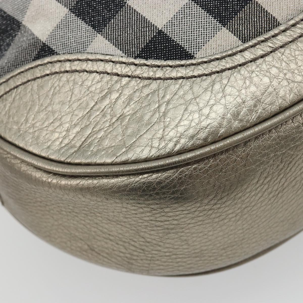 BURBERRY Nova Check Shoulder Bag Canvas Gray Silver Auth gh2198A