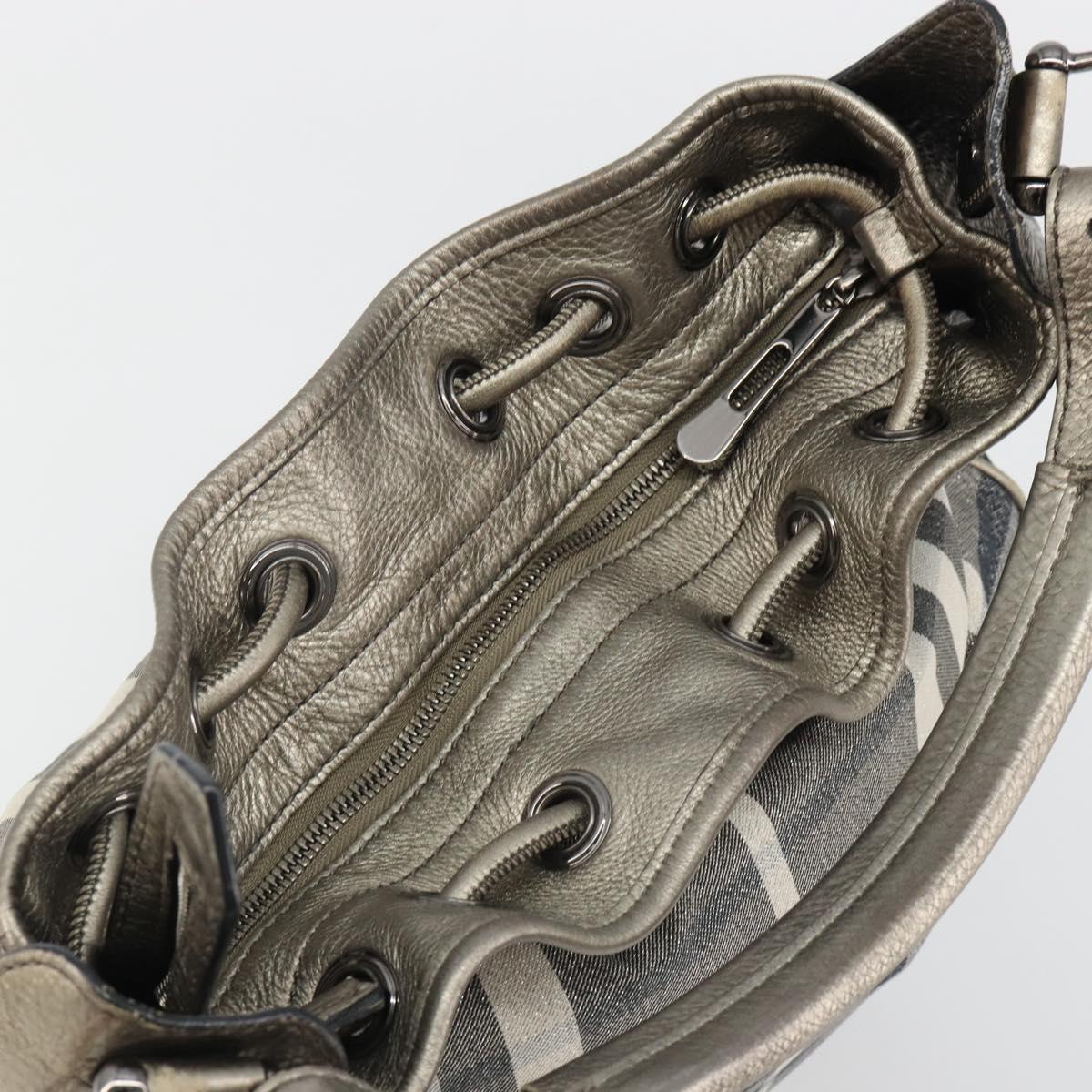 BURBERRY Nova Check Shoulder Bag Canvas Gray Silver Auth gh2198A