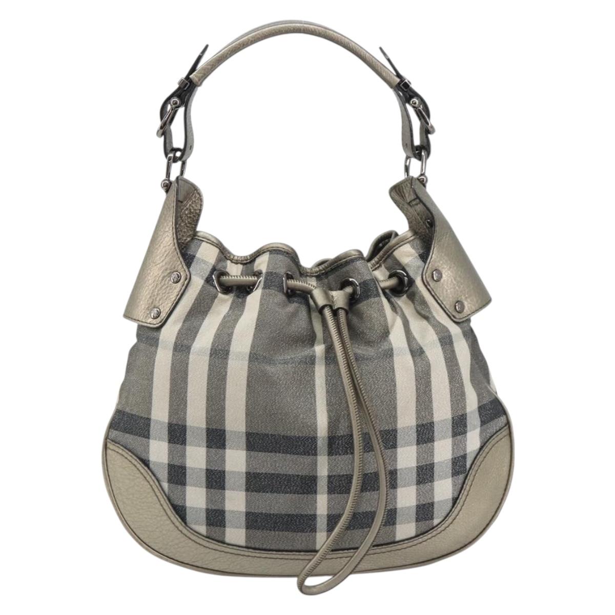 BURBERRY Nova Check Shoulder Bag Canvas Gray Silver Auth gh2198A