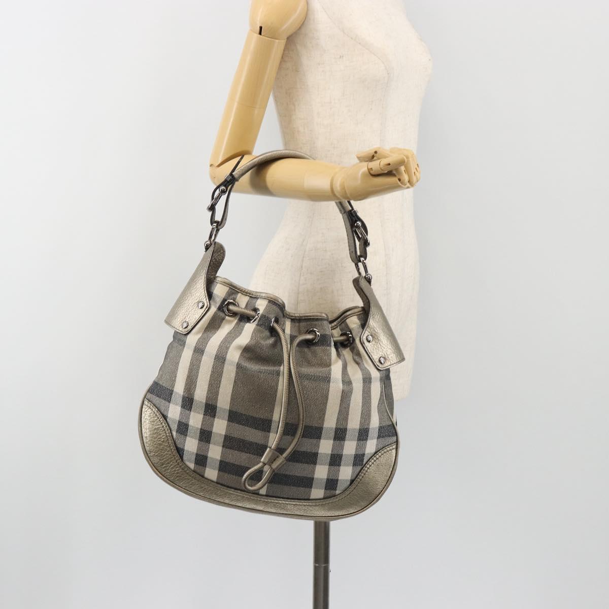 BURBERRY Nova Check Shoulder Bag Canvas Gray Silver Auth gh2198A