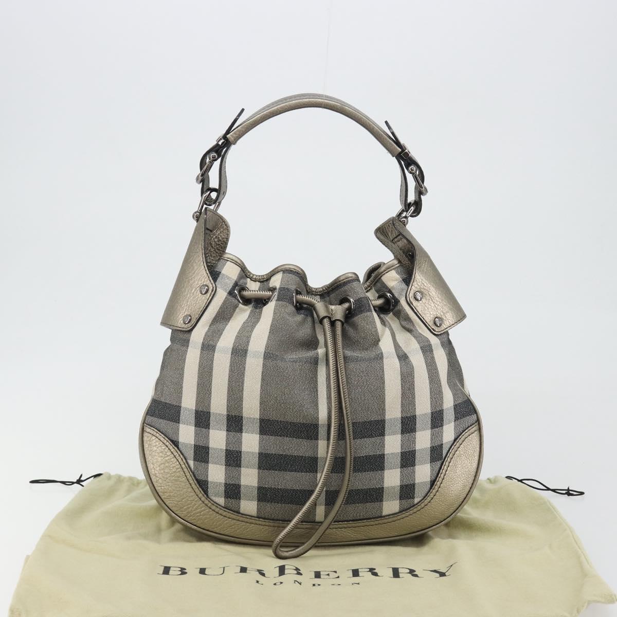 BURBERRY Nova Check Shoulder Bag Canvas Gray Silver Auth gh2198A