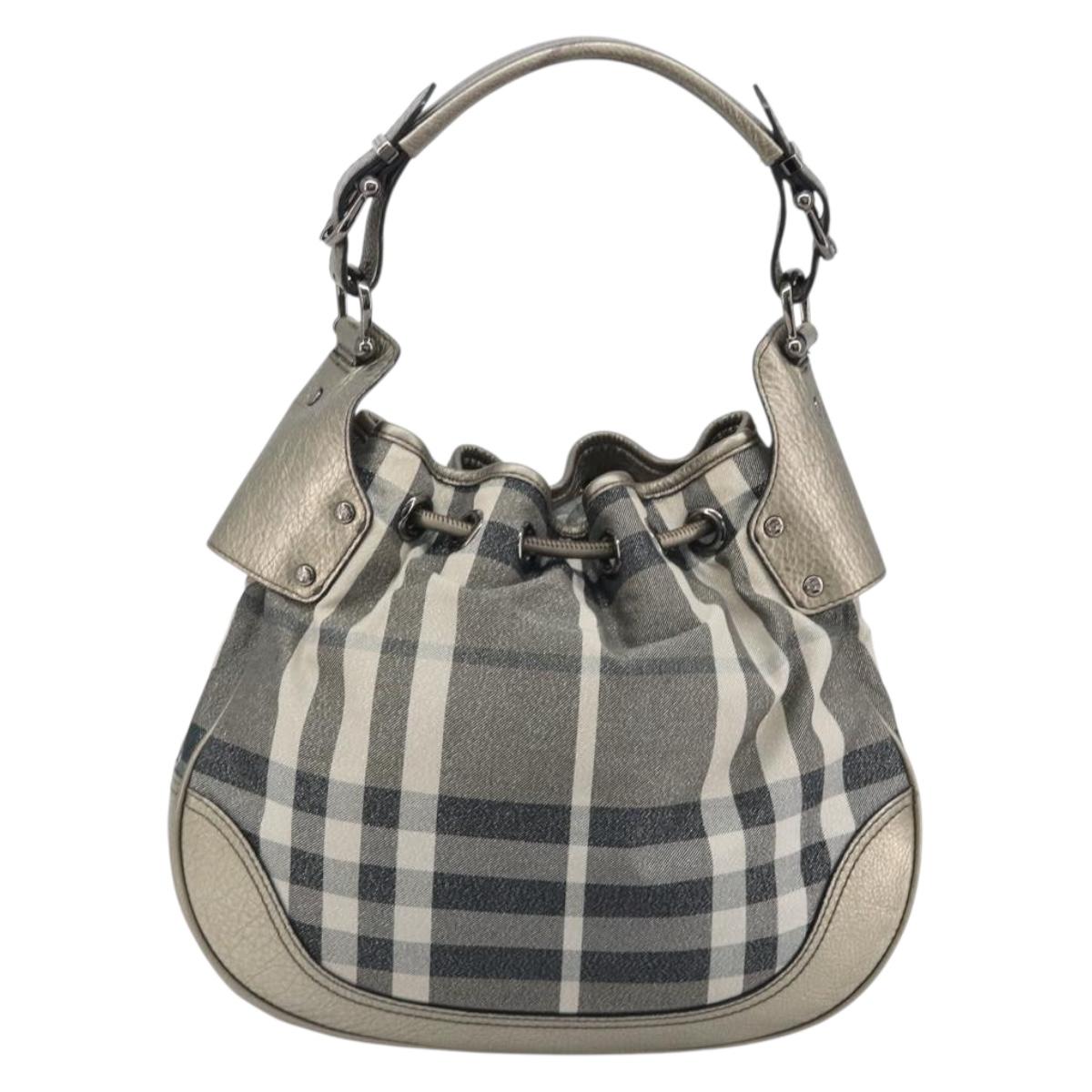BURBERRY Nova Check Shoulder Bag Canvas Gray Silver Auth gh2198A