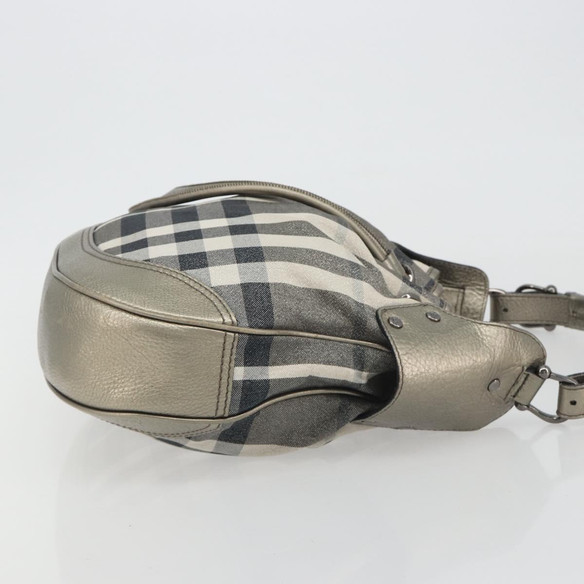 BURBERRY Nova Check Shoulder Bag Canvas Gray Silver Auth gh2198A