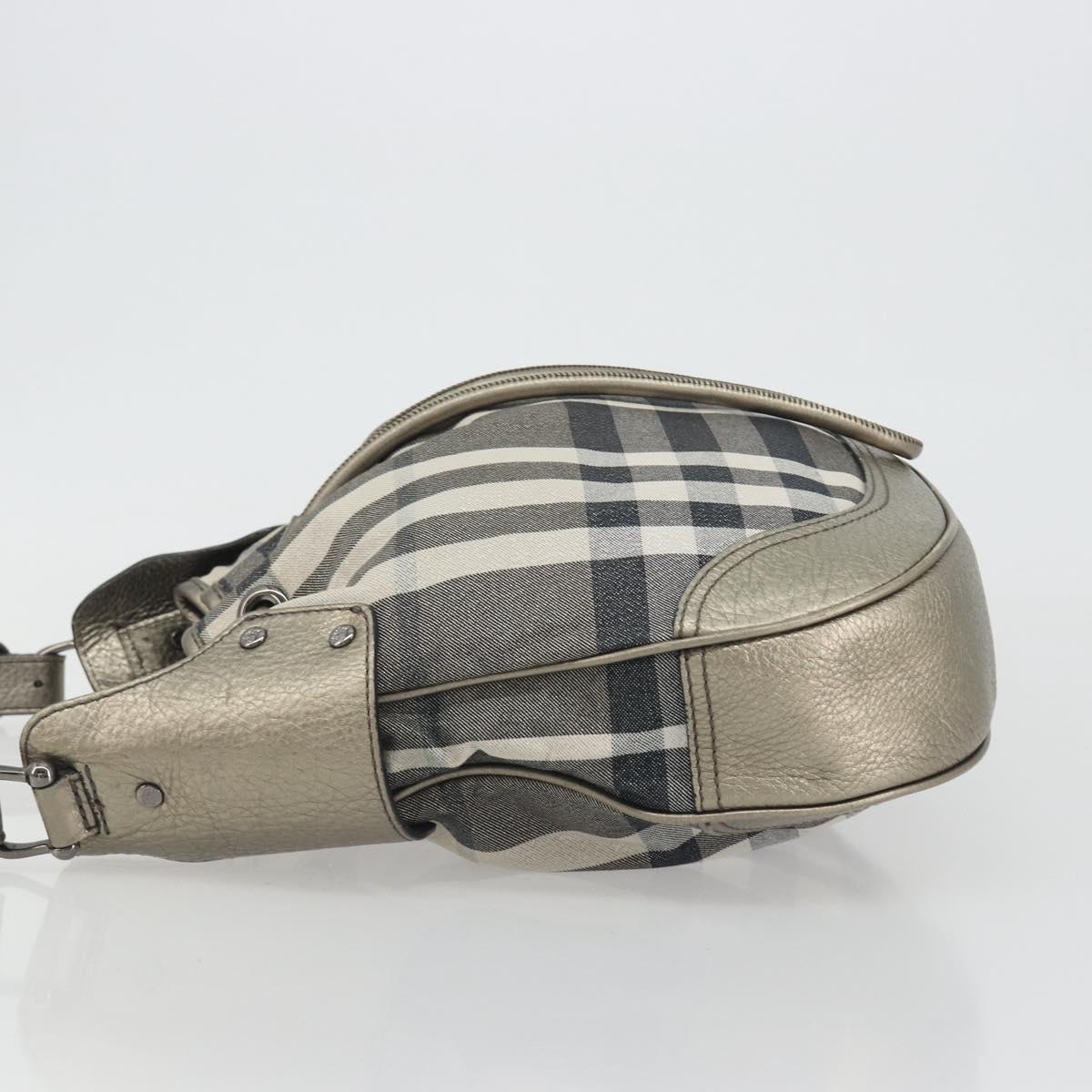 BURBERRY Nova Check Shoulder Bag Canvas Gray Silver Auth gh2198A