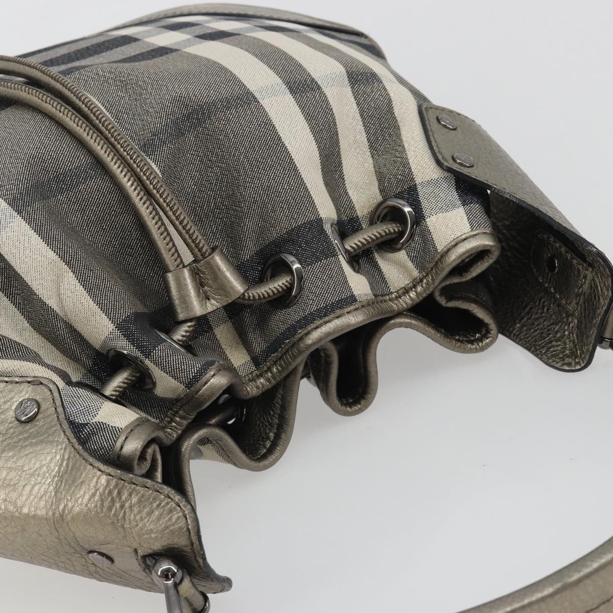 BURBERRY Nova Check Shoulder Bag Canvas Gray Silver Auth gh2198A