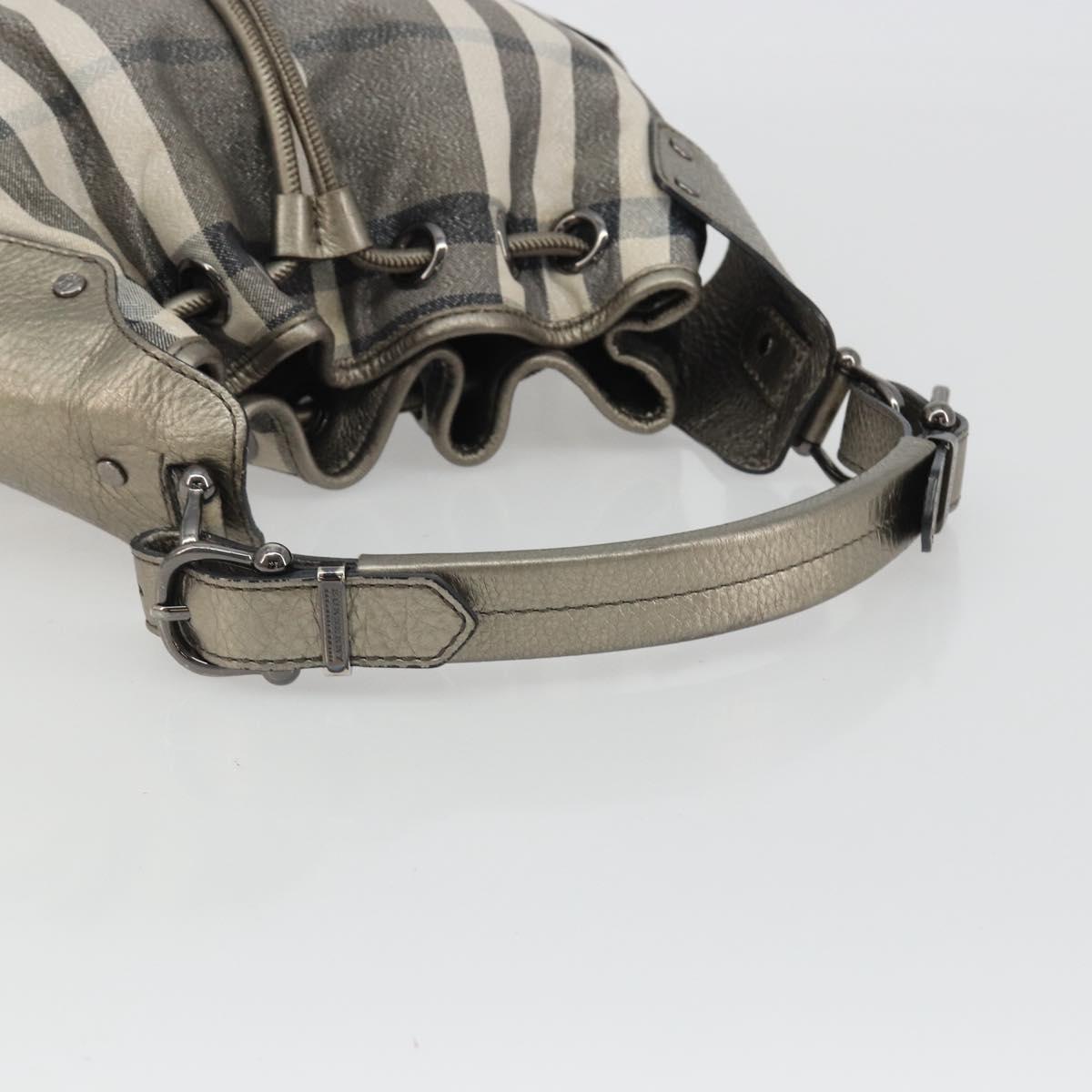 BURBERRY Nova Check Shoulder Bag Canvas Gray Silver Auth gh2198A