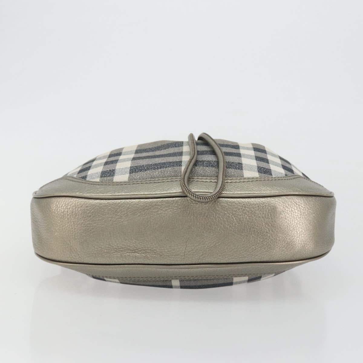 BURBERRY Nova Check Shoulder Bag Canvas Gray Silver Auth gh2198A