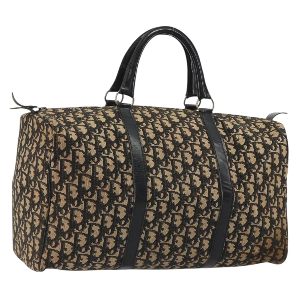 Christian Dior Trotter Canvas Boston Bag Navy Silver Auth gh2199