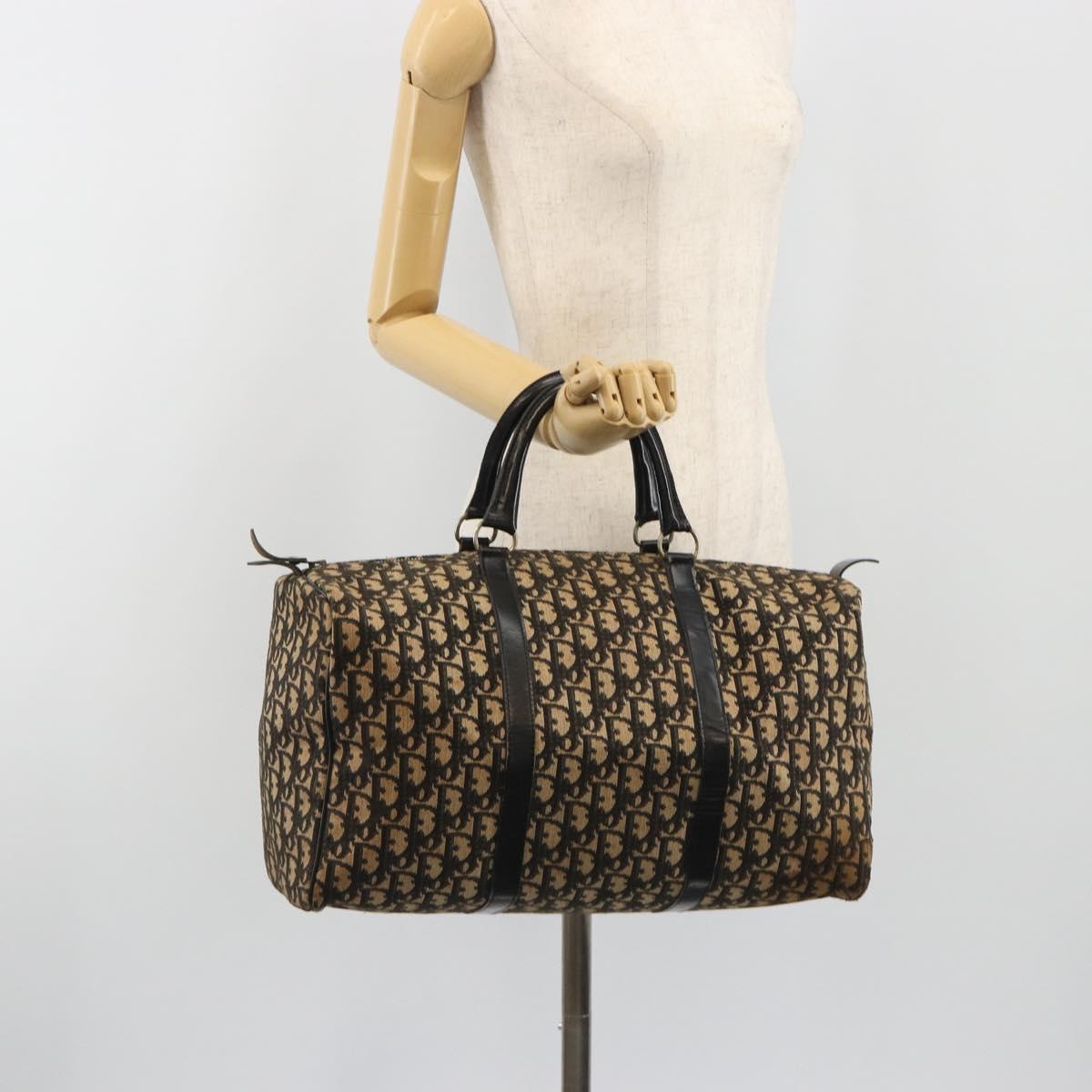 Christian Dior Trotter Canvas Boston Bag Navy Silver Auth gh2199