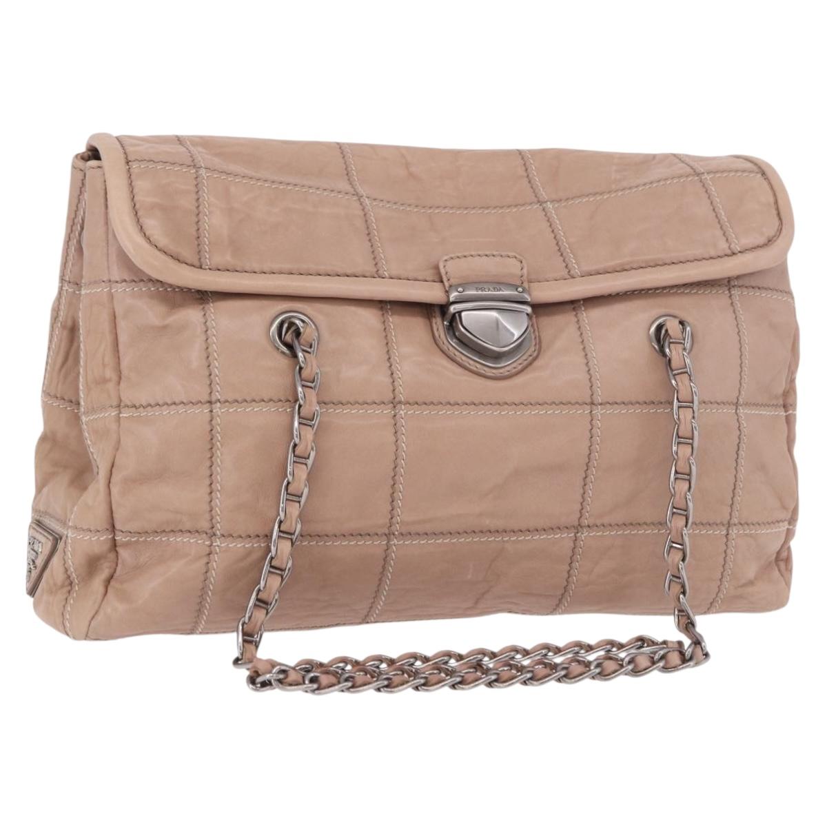 PRADA Chain Shoulder Bag Leather Pink Silver Auth gh2200A