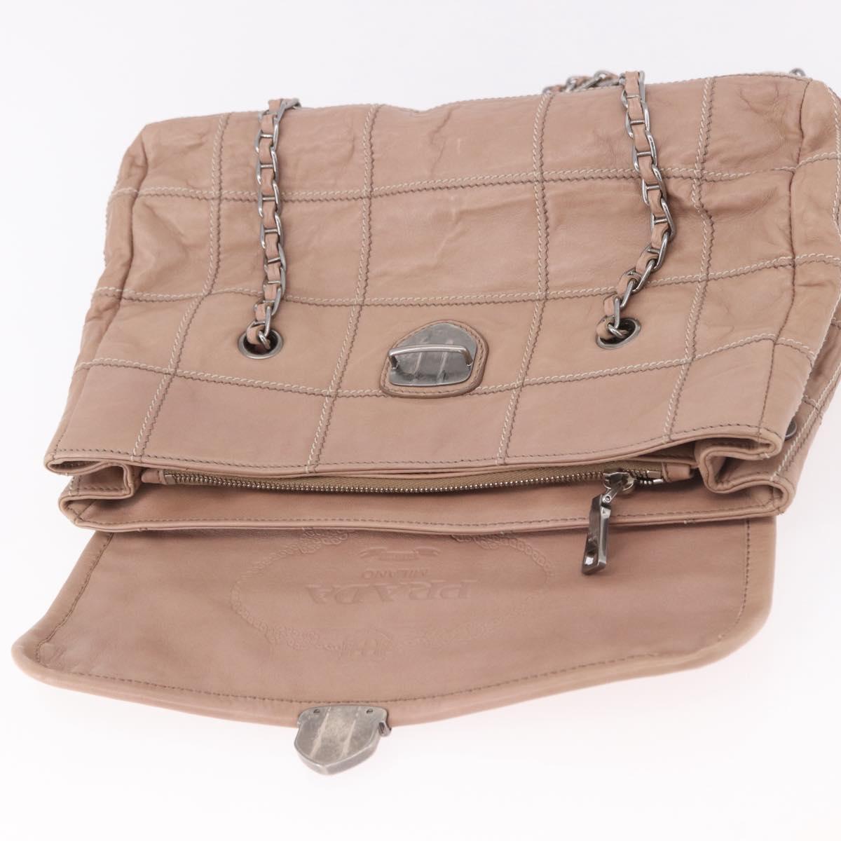 PRADA Chain Shoulder Bag Leather Pink Silver Auth gh2200A
