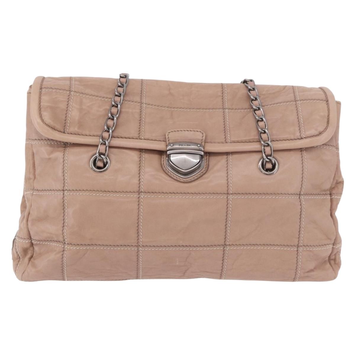 PRADA Chain Shoulder Bag Leather Pink Silver Auth gh2200A