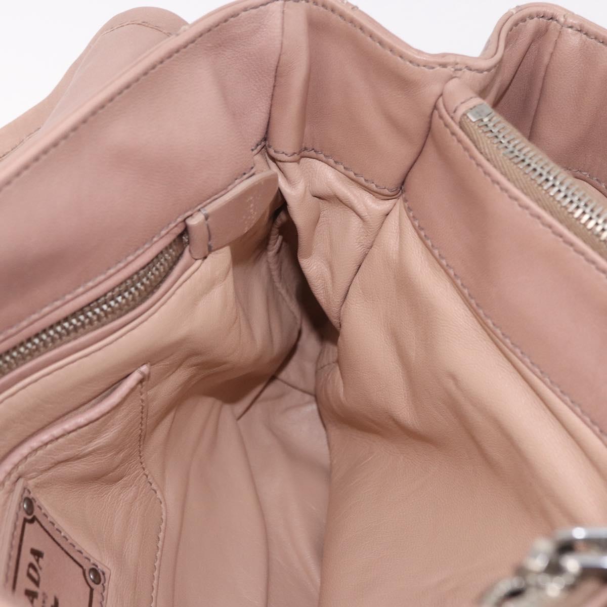 PRADA Chain Shoulder Bag Leather Pink Silver Auth gh2200A