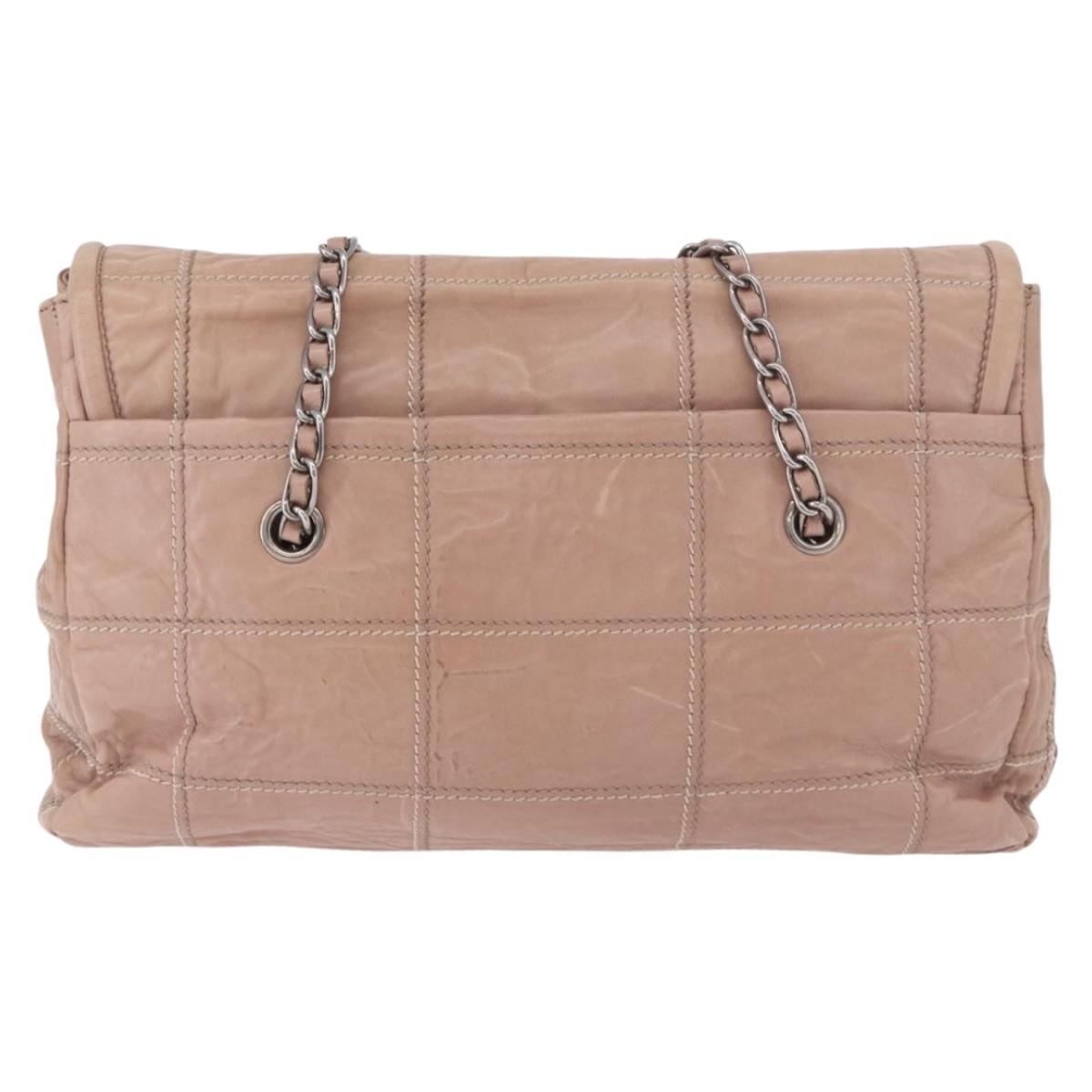 PRADA Chain Shoulder Bag Leather Pink Silver Auth gh2200A