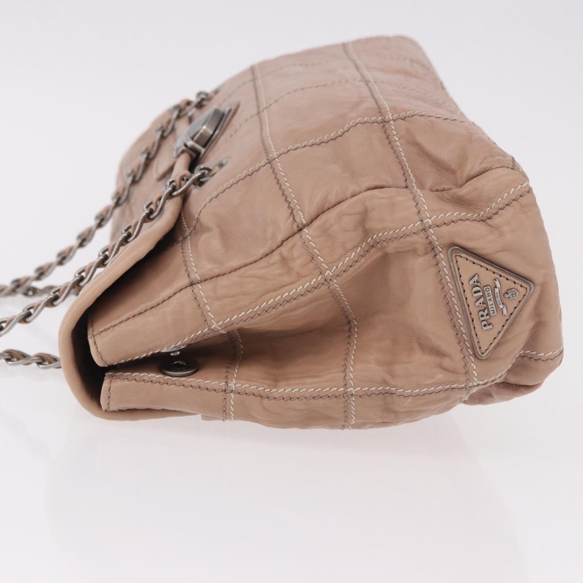 PRADA Chain Shoulder Bag Leather Pink Silver Auth gh2200A