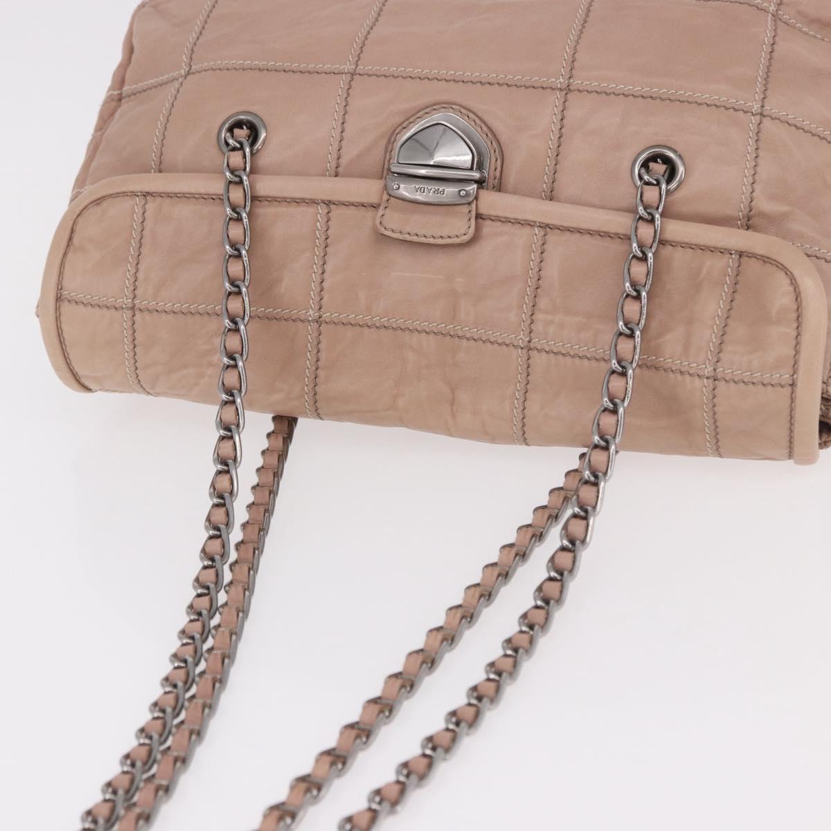 PRADA Chain Shoulder Bag Leather Pink Silver Auth gh2200A