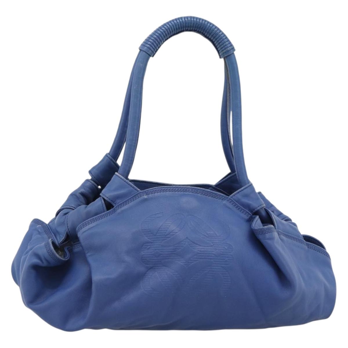 LOEWE Nappa Aire Anagram Hand Bag Leather Blue Gold Auth gh2201A