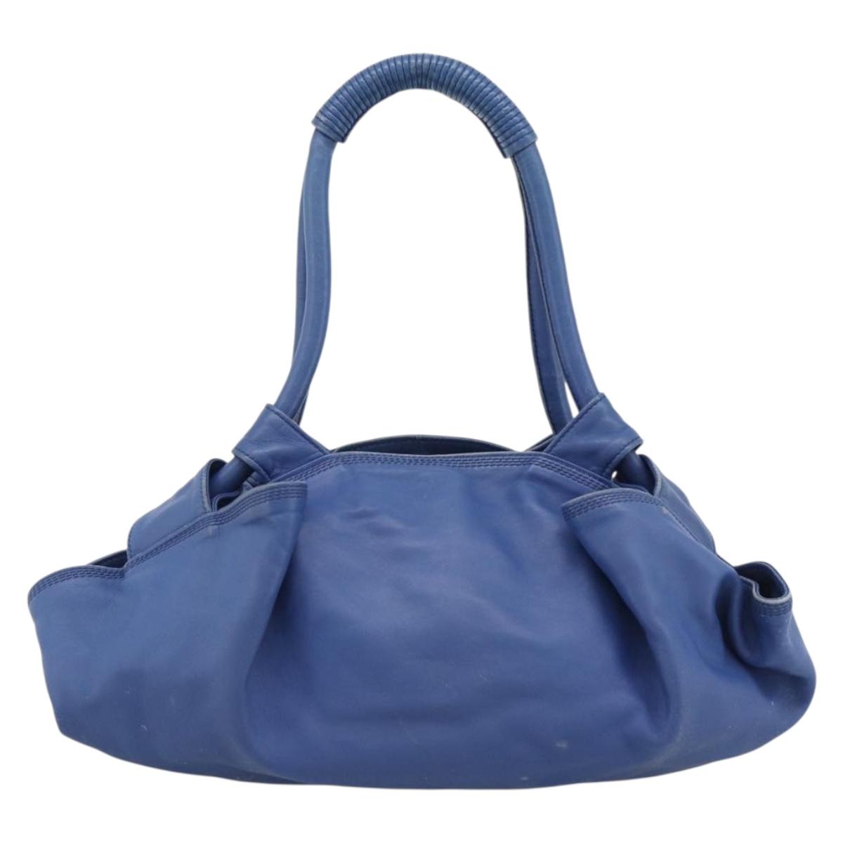 LOEWE Nappa Aire Anagram Hand Bag Leather Blue Gold Auth gh2201A
