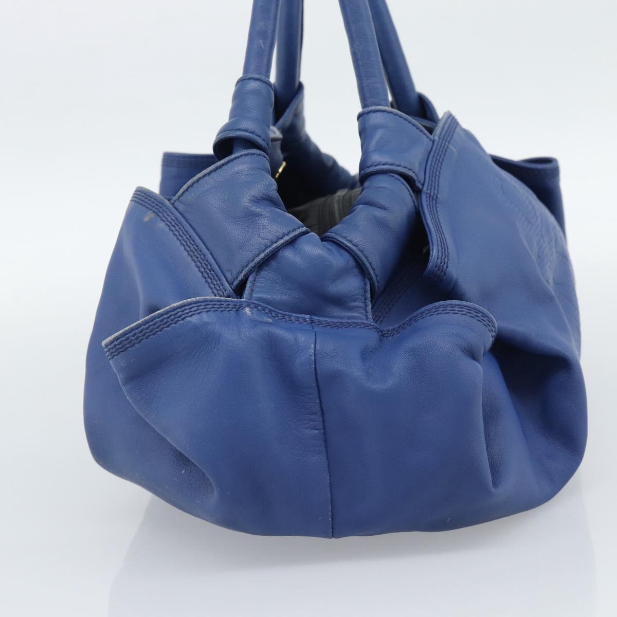 LOEWE Nappa Aire Anagram Hand Bag Leather Blue Gold Auth gh2201A