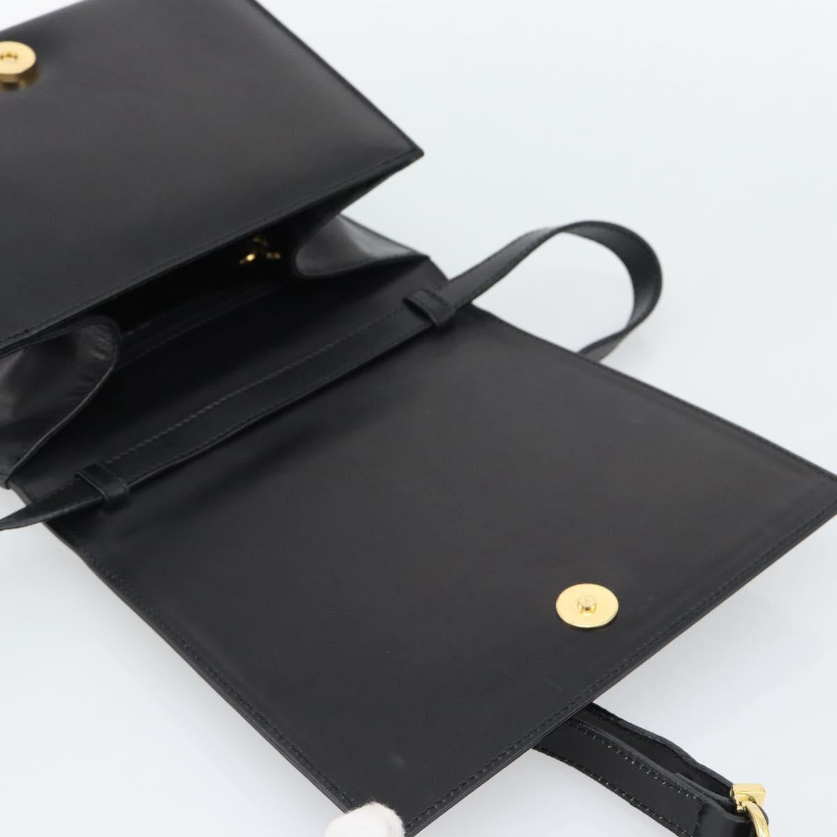 Salvatore Ferragamo Vala Shoulder Bag Leather Black Gold Auth gh2205A