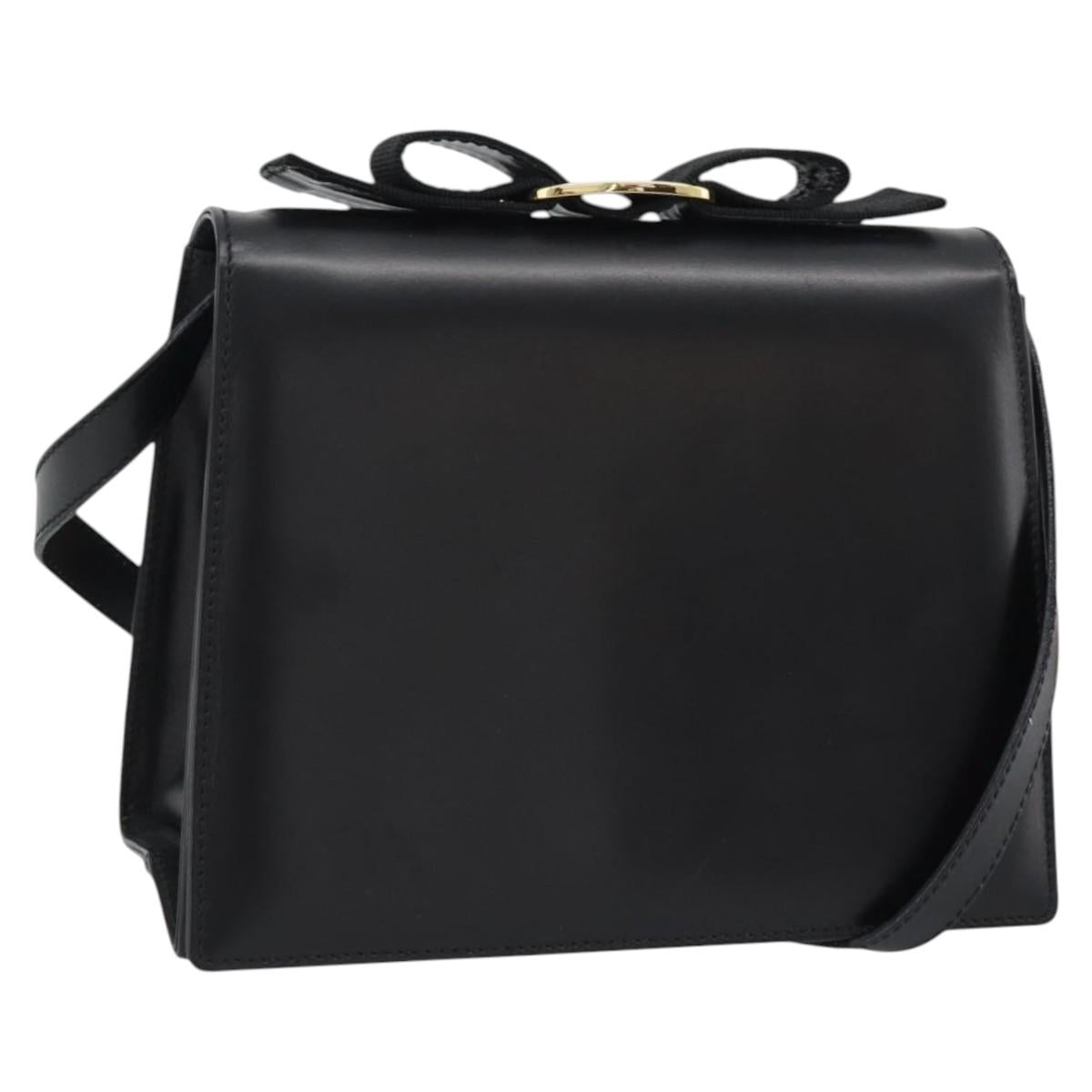 Salvatore Ferragamo Vala Shoulder Bag Leather Black Gold Auth gh2205A