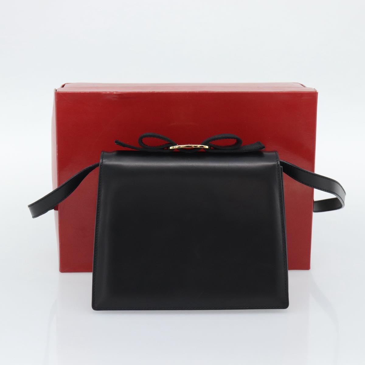 Salvatore Ferragamo Vala Shoulder Bag Leather Black Gold Auth gh2205A