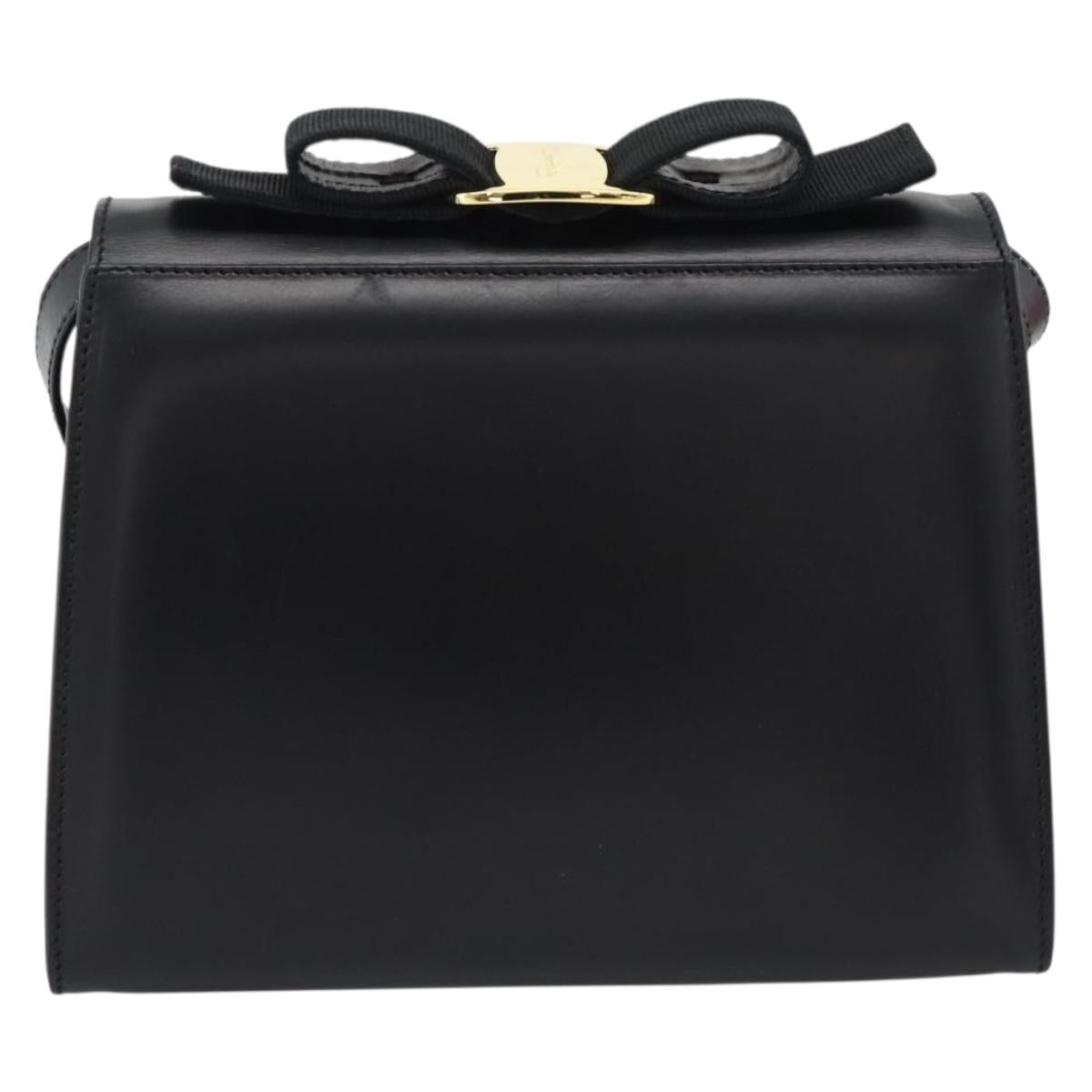 Salvatore Ferragamo Vala Shoulder Bag Leather Black Gold Auth gh2205A