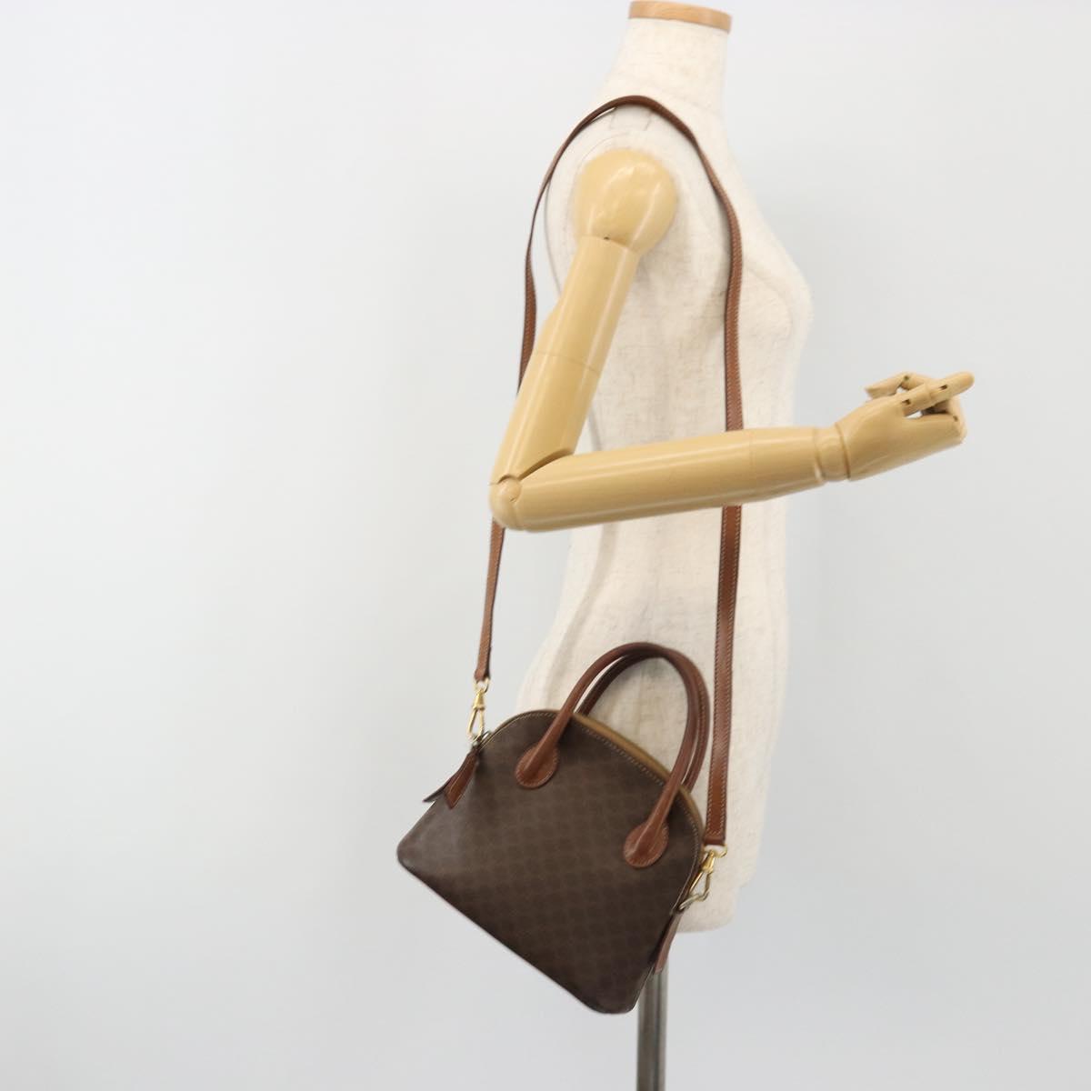 CELINE Macadam Canvas Hand Bag PVC Leather 2way Brown Gold Auth gh2206