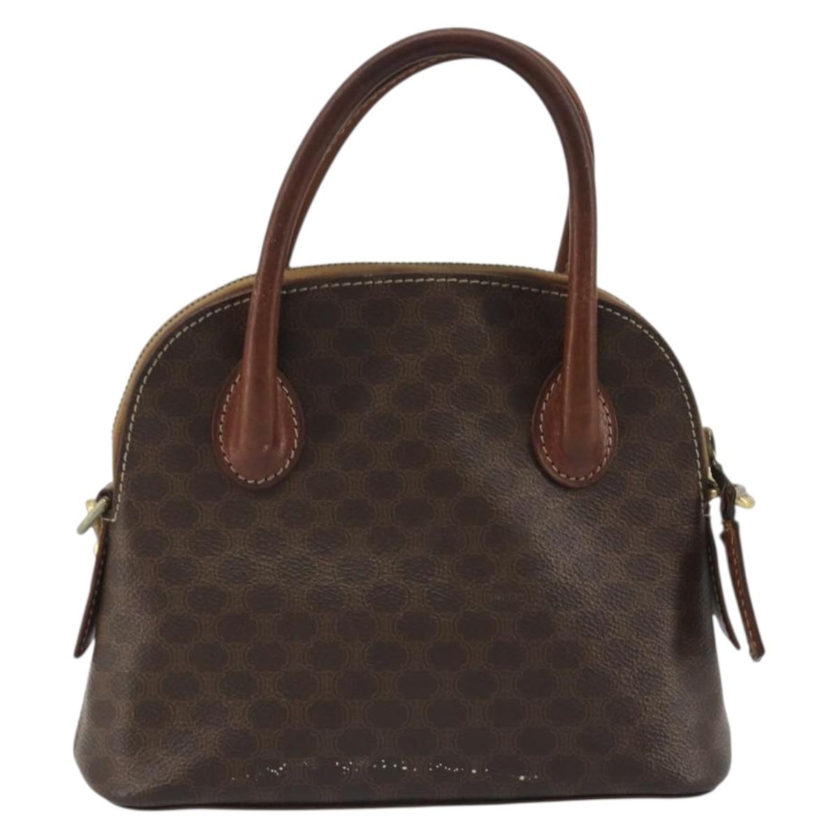 CELINE Macadam Canvas Hand Bag PVC Leather 2way Brown Gold Auth gh2206