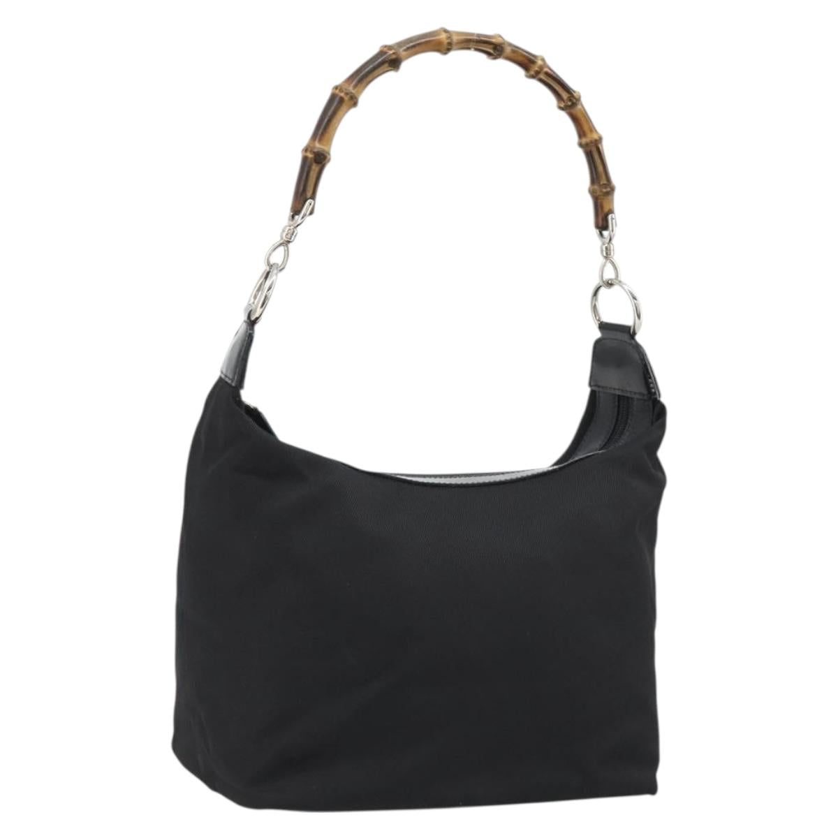 GUCCI Bamboo Hand Bag Canvas Black Silver 000 1956 0531 Auth gh2209A