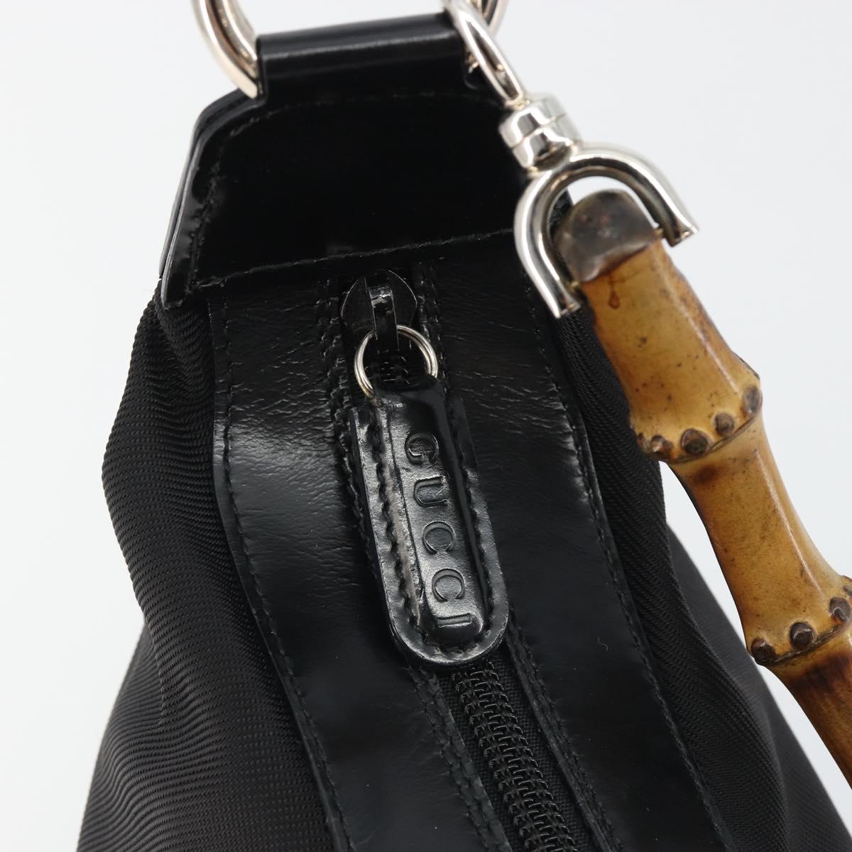 GUCCI Bamboo Hand Bag Canvas Black Silver 000 1956 0531 Auth gh2209A