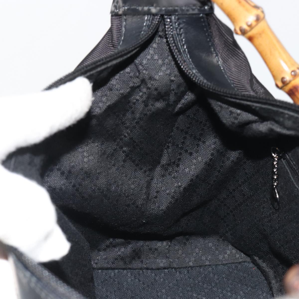 GUCCI Bamboo Hand Bag Canvas Black Silver 000 1956 0531 Auth gh2209A