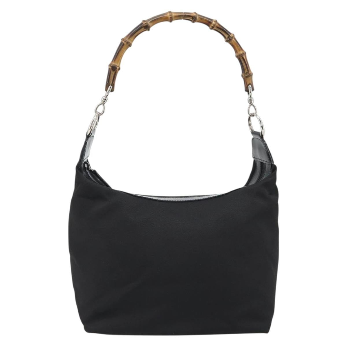 GUCCI Bamboo Hand Bag Canvas Black Silver 000 1956 0531 Auth gh2209A