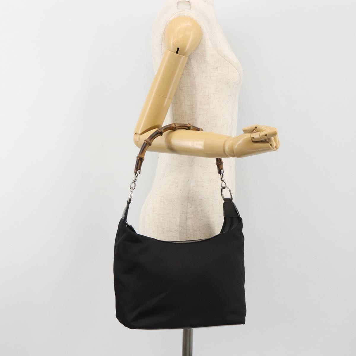 GUCCI Bamboo Hand Bag Canvas Black Silver 000 1956 0531 Auth gh2209A
