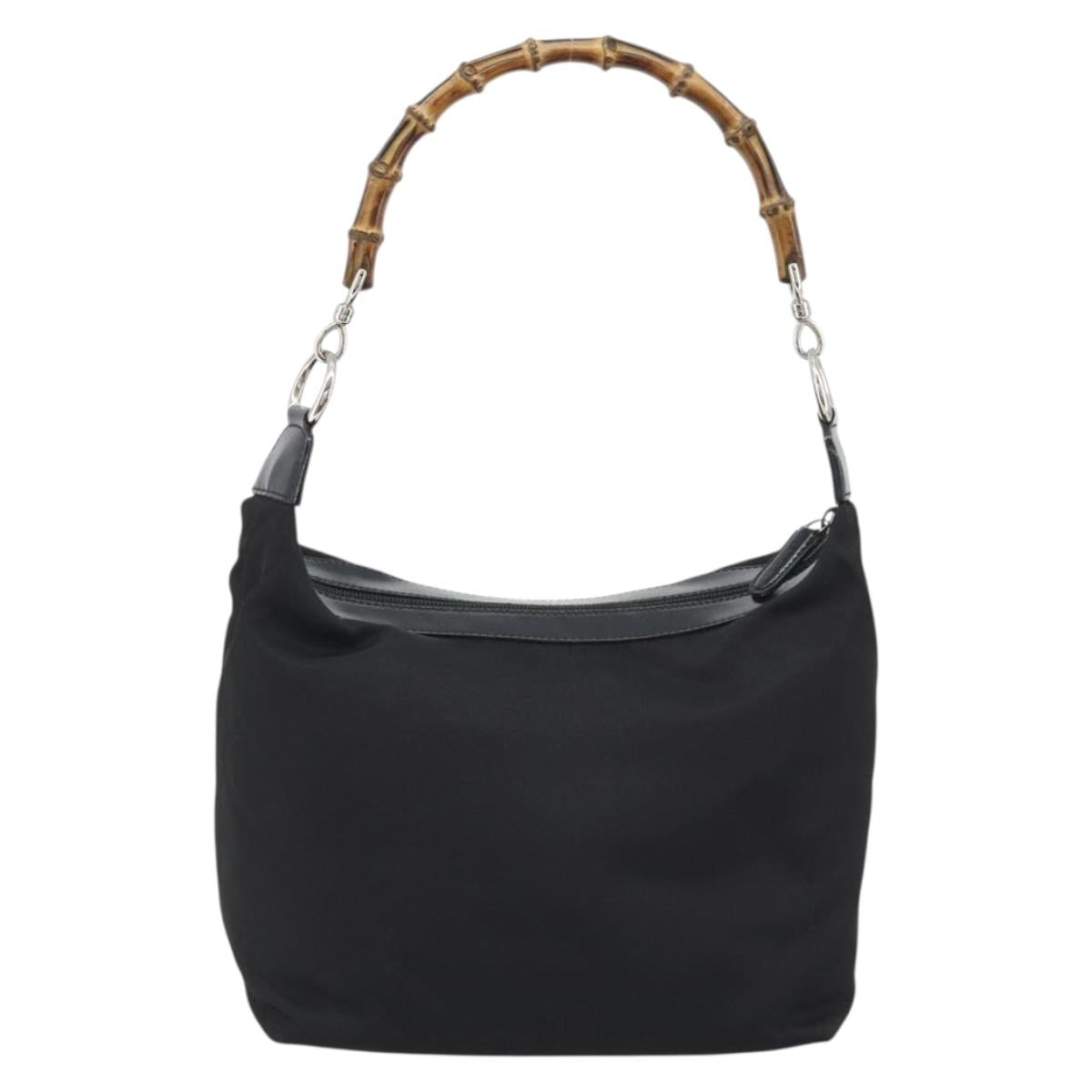 GUCCI Bamboo Hand Bag Canvas Black Silver 000 1956 0531 Auth gh2209A