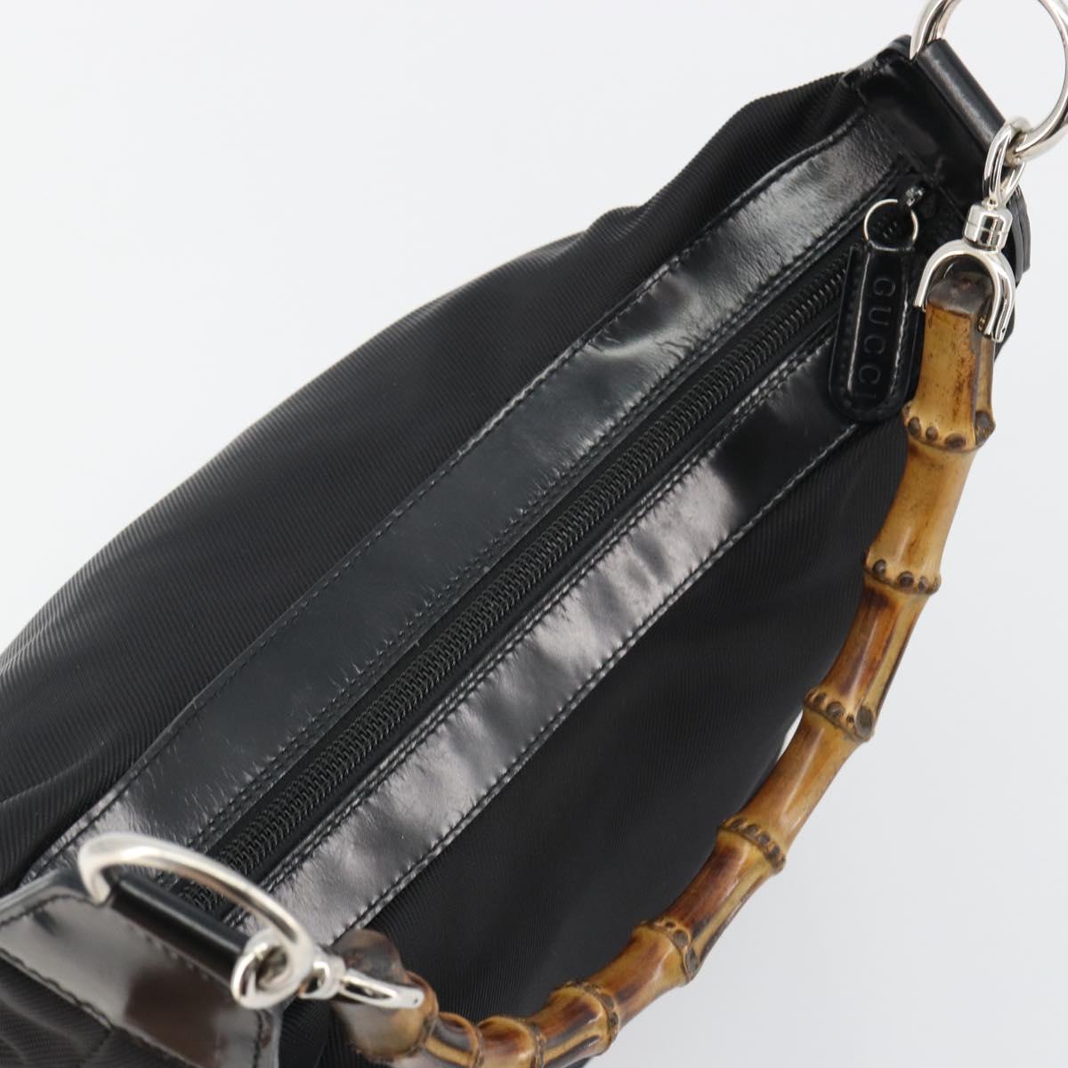 GUCCI Bamboo Hand Bag Canvas Black Silver 000 1956 0531 Auth gh2209A