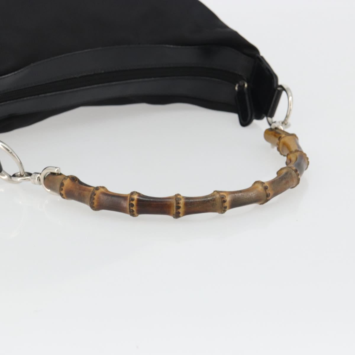 GUCCI Bamboo Hand Bag Canvas Black Silver 000 1956 0531 Auth gh2209A