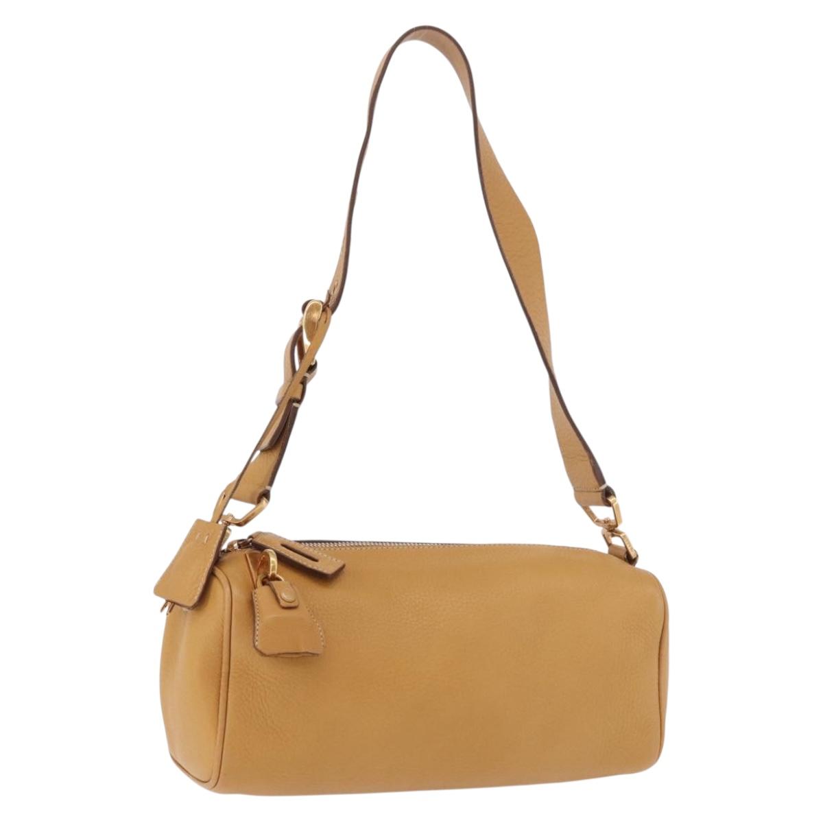 PRADA Chain Shoulder Bag Leather Beige Gold Auth gh2210A